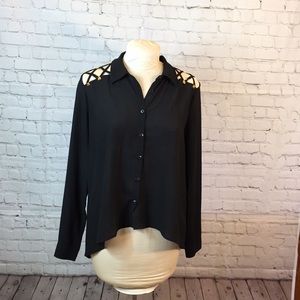 Nicki Minaj Black Button Down Blouse Top Cutout Top XL